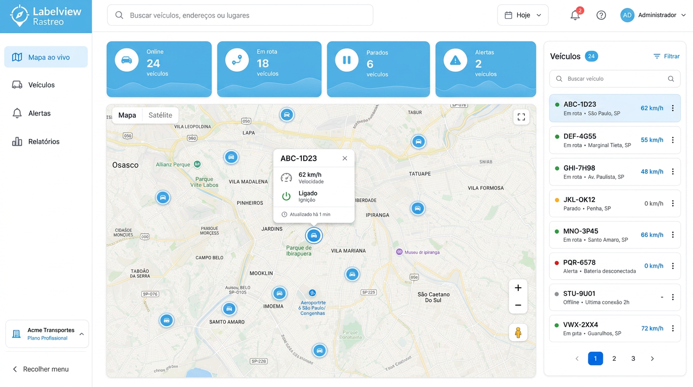 Painel de rastreamento ao vivo Labelview Rastreo