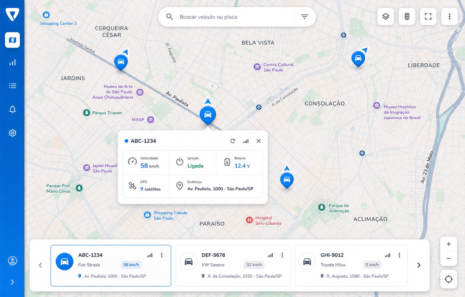 Mapa ao vivo com telemetria do veículo